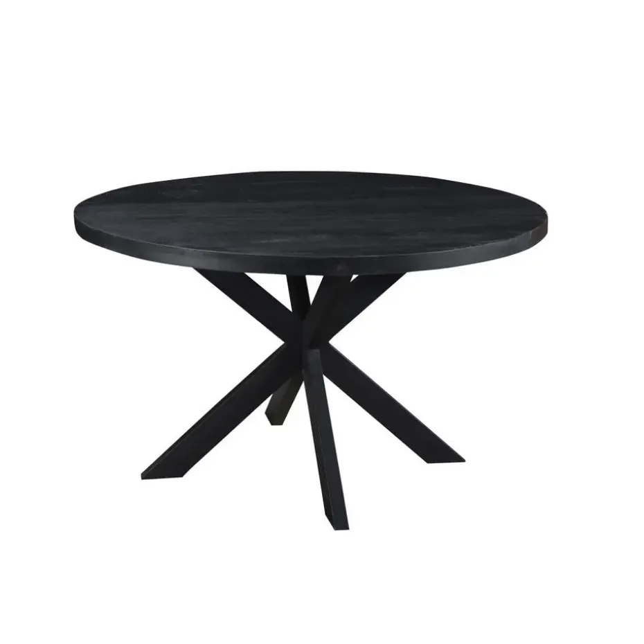 Livingfurn - Ronde Zwarte Eetkamertafel Kala - Mango Hout - 130 cm