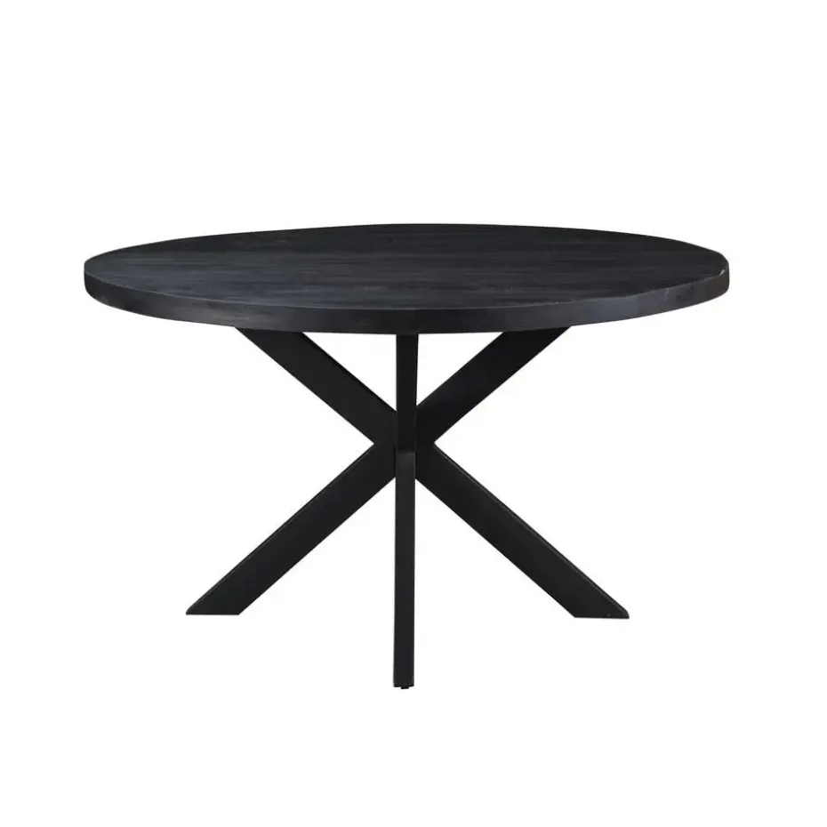 Livingfurn - Ronde Zwarte Eetkamertafel Kala - Mango Hout - 130 cm
