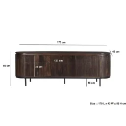 Livingfurn - TV Meubel Noor Walnut 170cm - Mangohout / Gecoat Staal