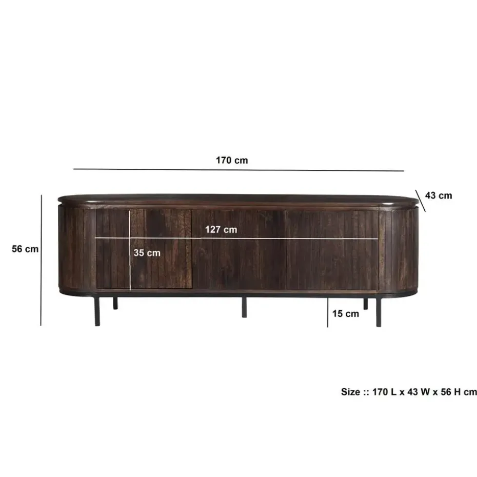 Livingfurn - TV Meubel Noor Walnut 170cm - Mangohout / Gecoat Staal