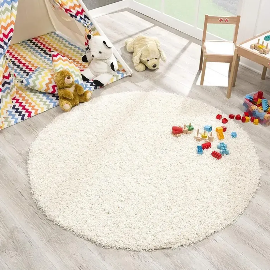 Loca Shaggy Rond Vloerkleed Creme Hoogpolig - 120 CM ROND