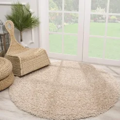 Loca Shaggy Rond Vloerkleed Beige Hoogpolig - 120 CM ROND
