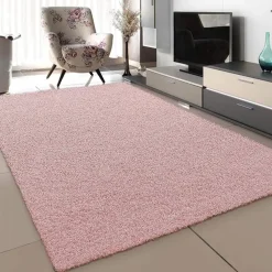 Loca Shaggy Vloerkleed – Modern Uni Effen – Roze Hoogpolig & Zacht - 120x170 CM