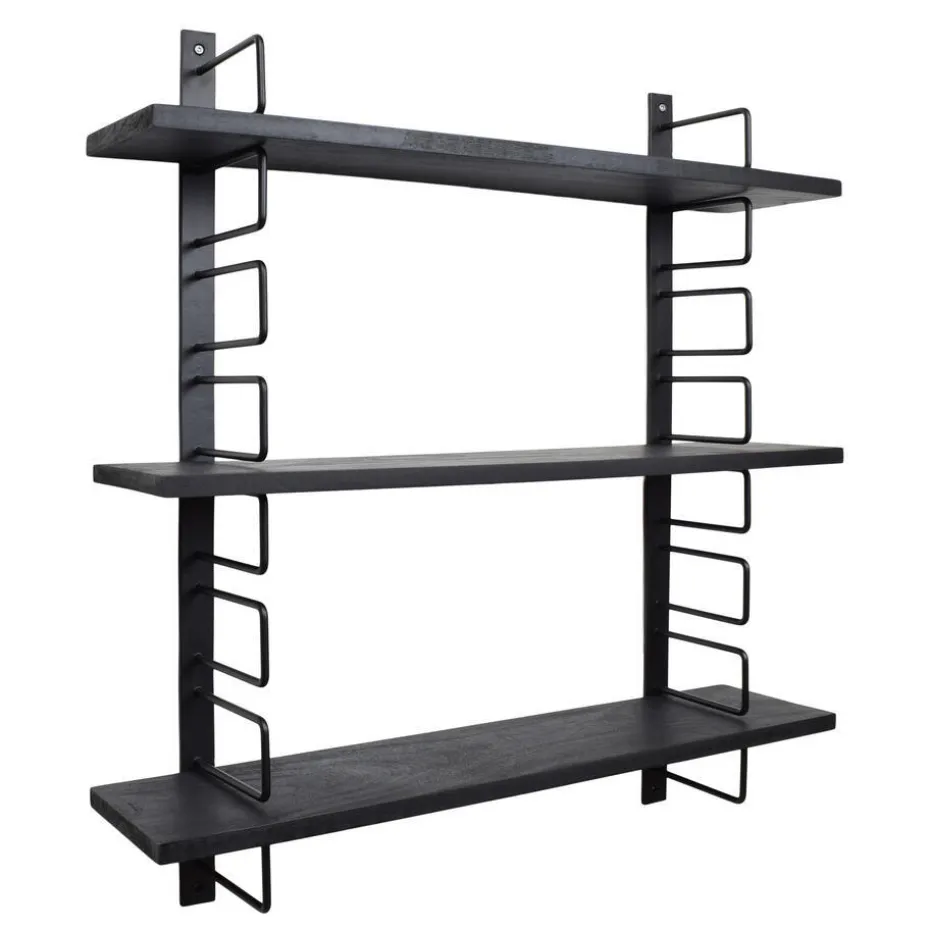 LOFT42 Wandrek Zwart - Mangohout – Metaal - 64x13x74