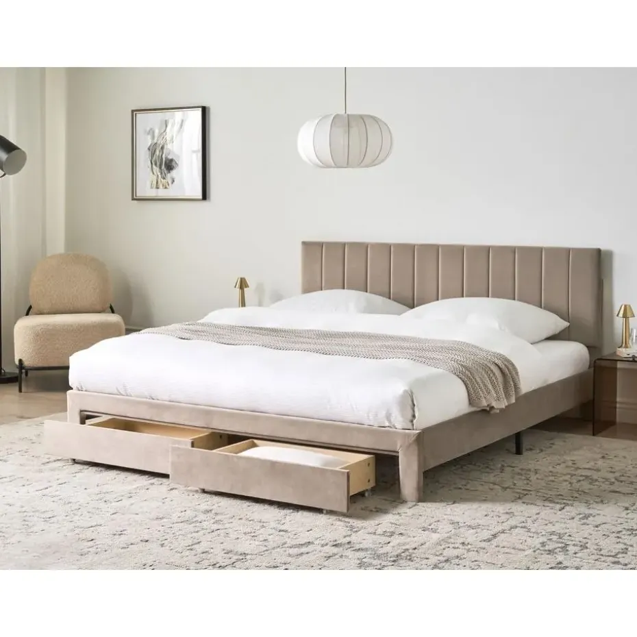 LONZAC - Bed met opbergruimte - Taupe - 180 x 200 cm - Fluweel