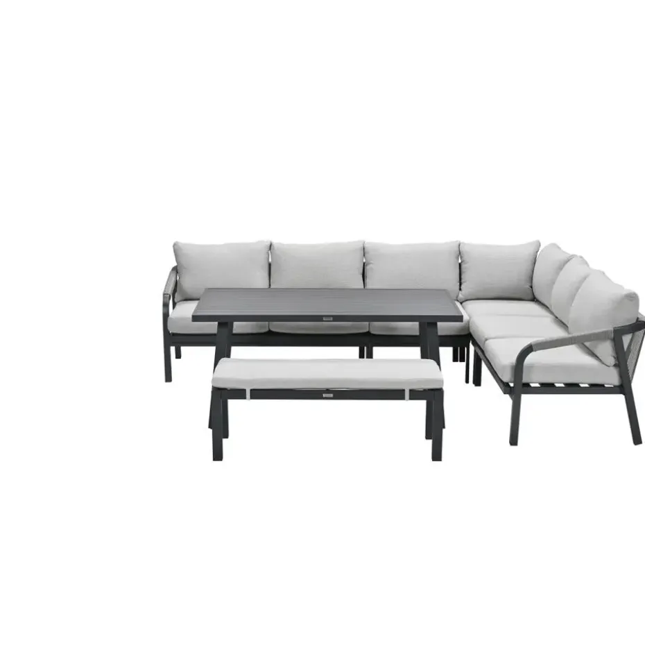 Lounge-diningset Monti - zwart - 7-persoons - aluminium