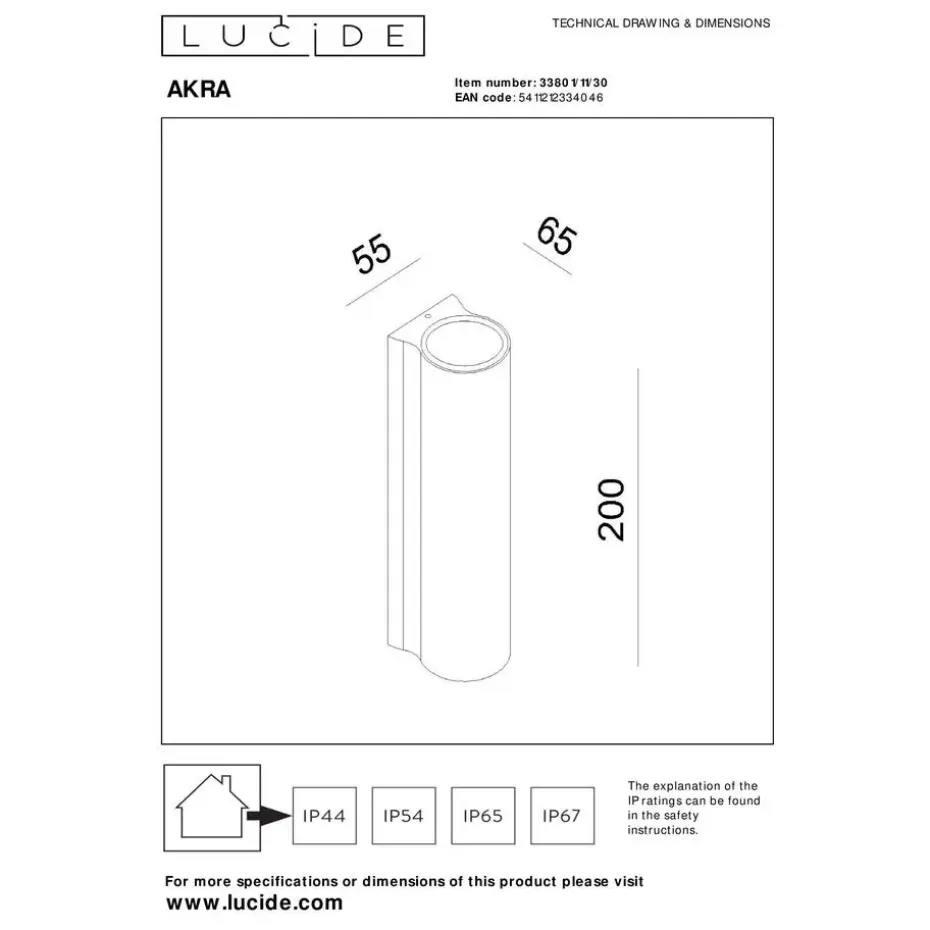 Lucide AKRA Wandlamp - Zwart