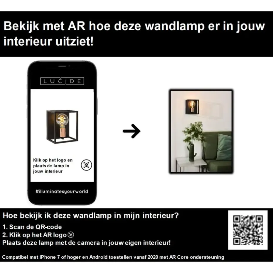 Lucide ARTHUR Wandlamp - Zwart