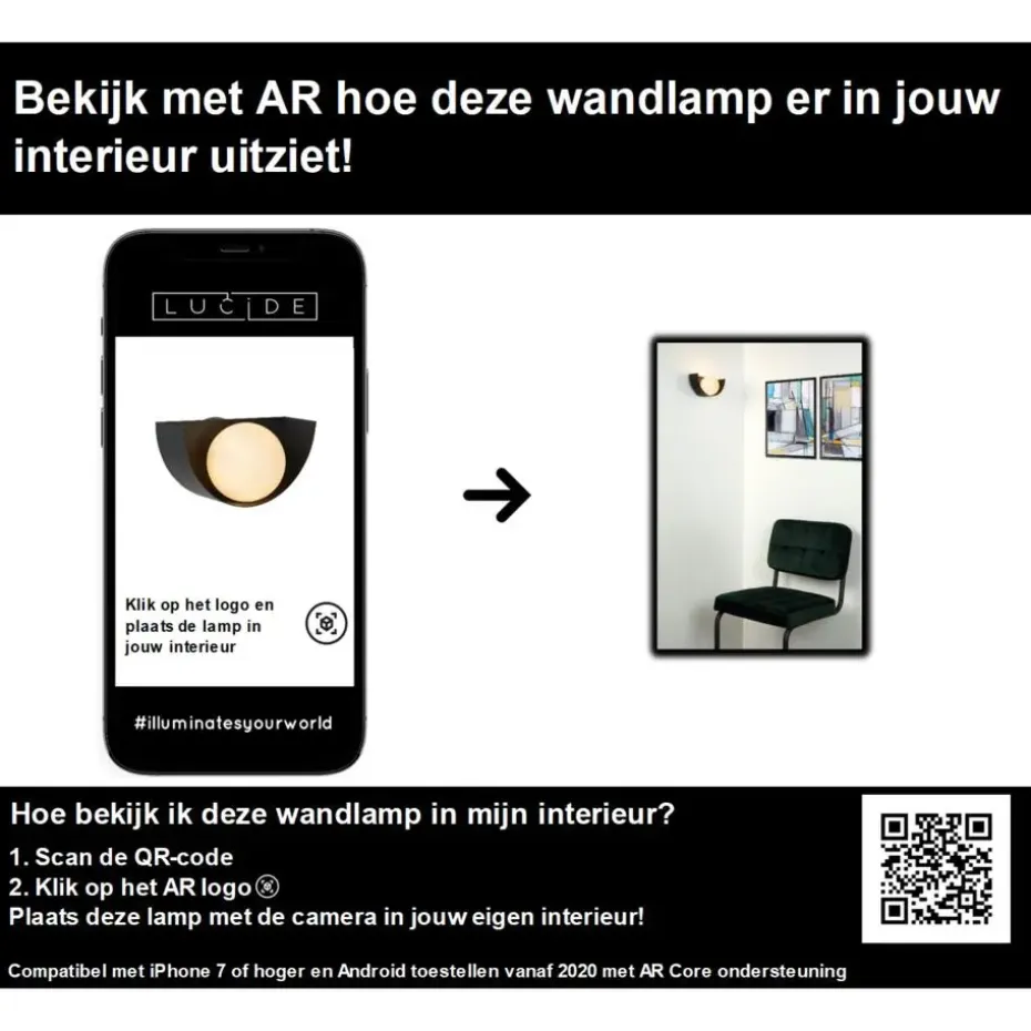 Lucide BENNI Wandlamp - Zwart