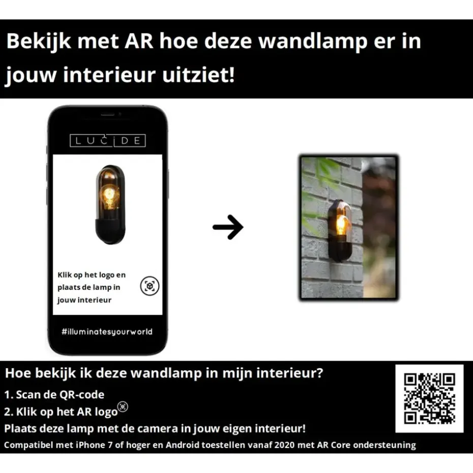 Lucide CAPSULE Wandlamp - Zwart