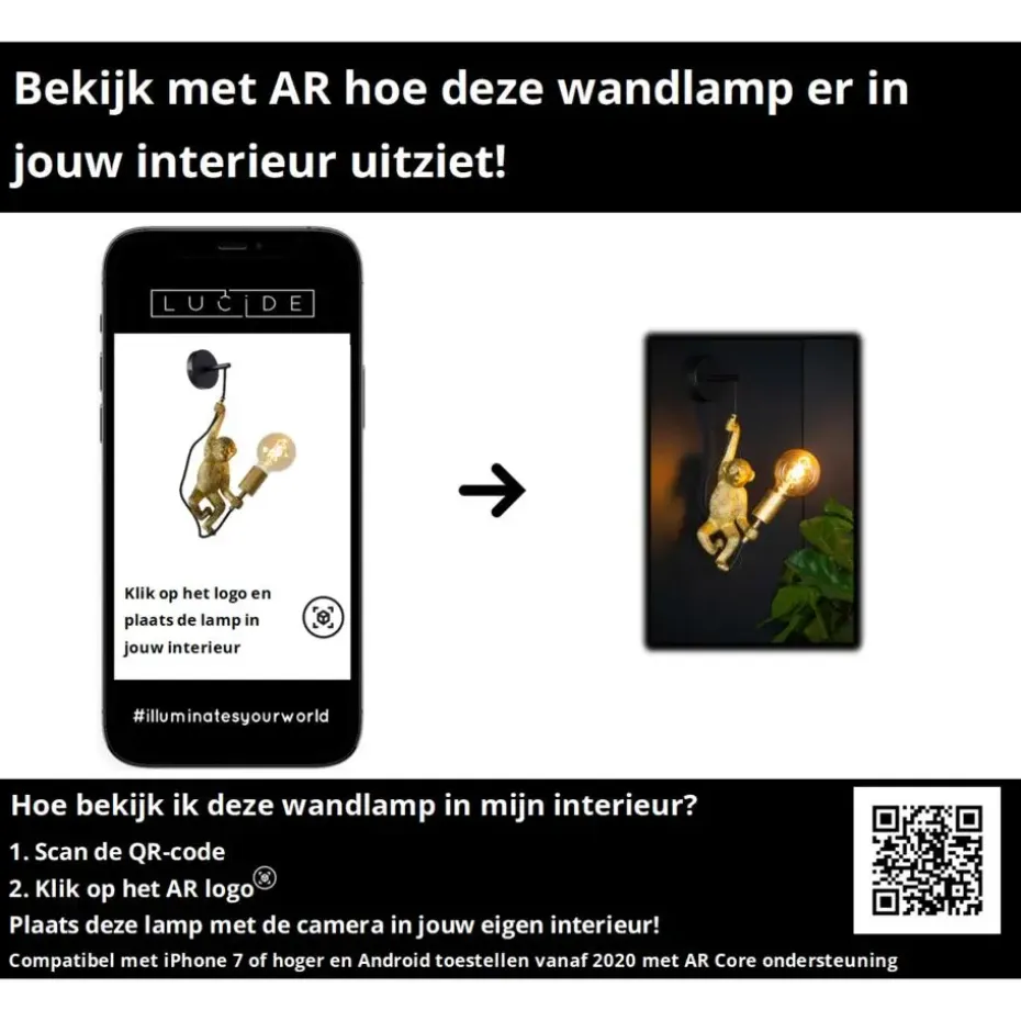 Lucide EXTRAVAGANZA CHIMP Wandlamp - Zwart