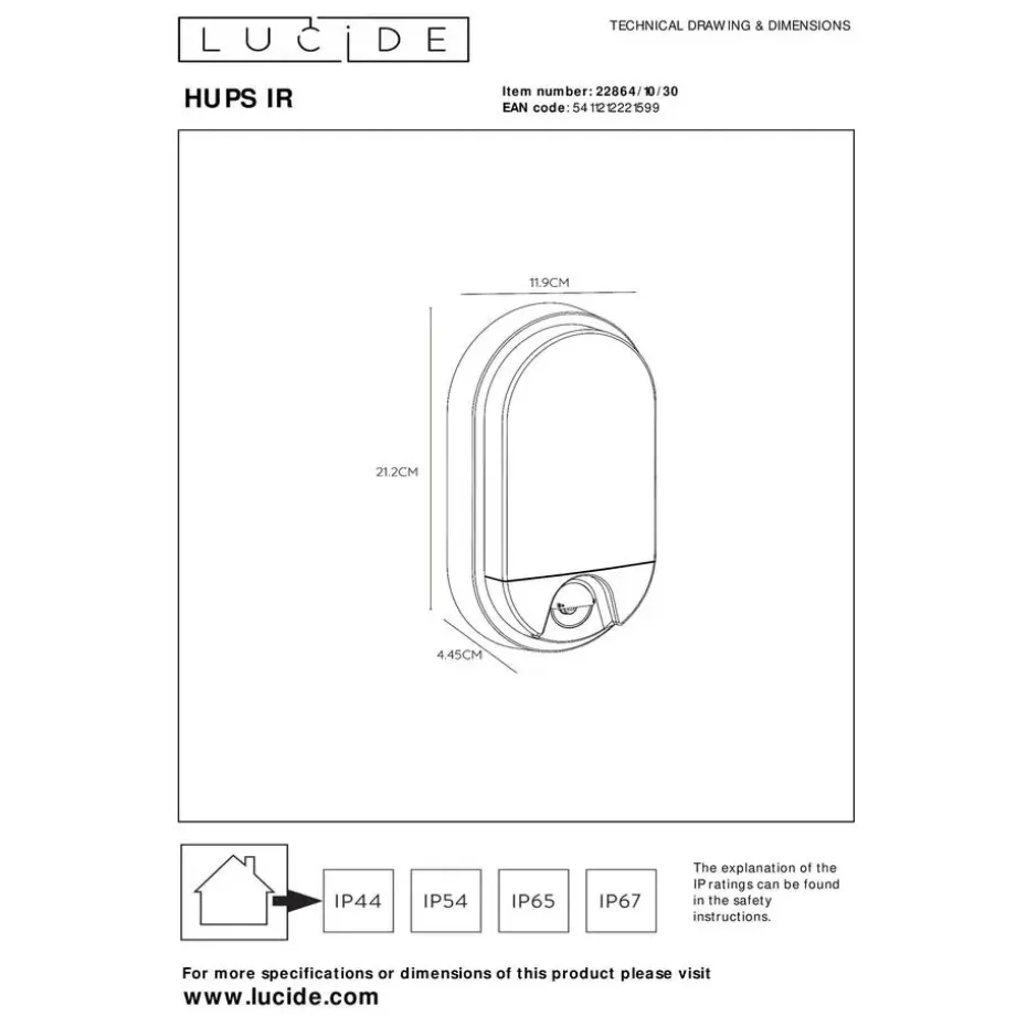 Lucide HUPS IR Wandlamp - Zwart