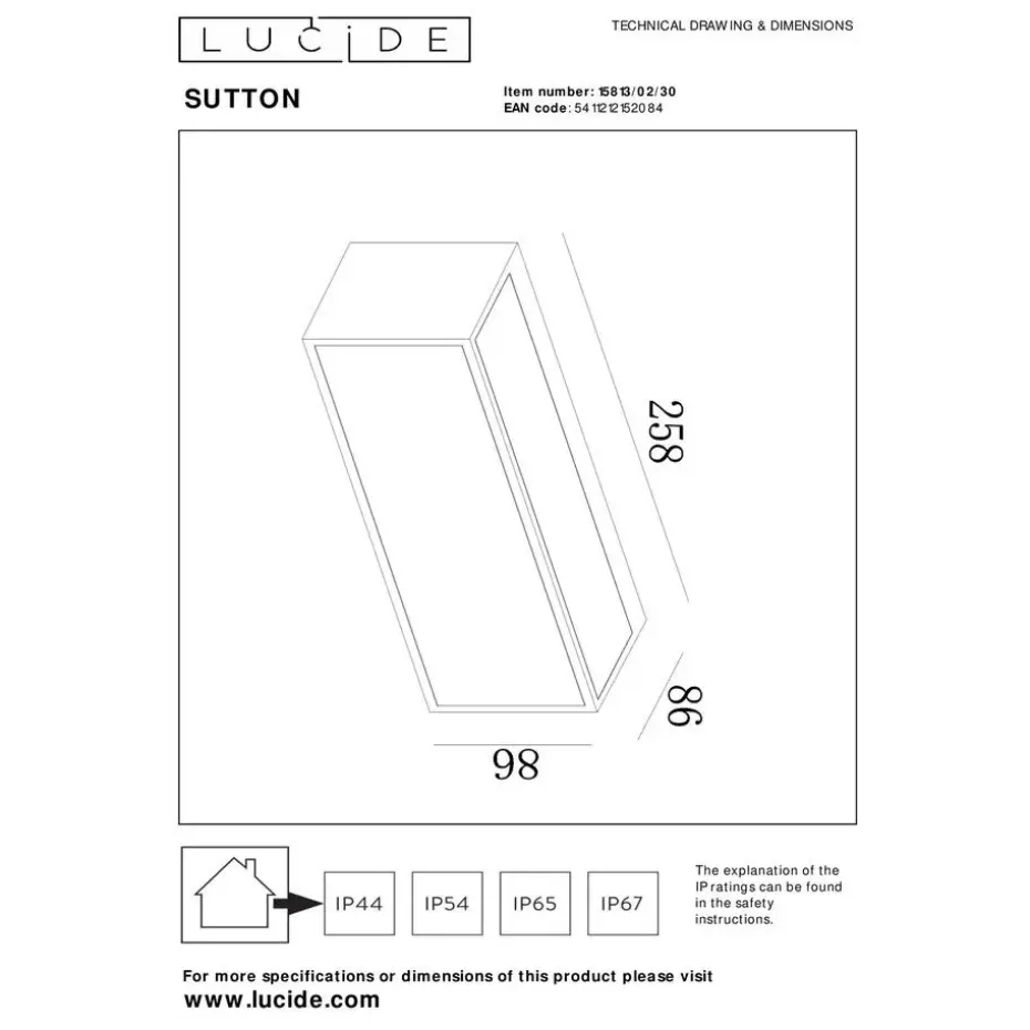 Lucide SUTTON Wandlamp - Zwart