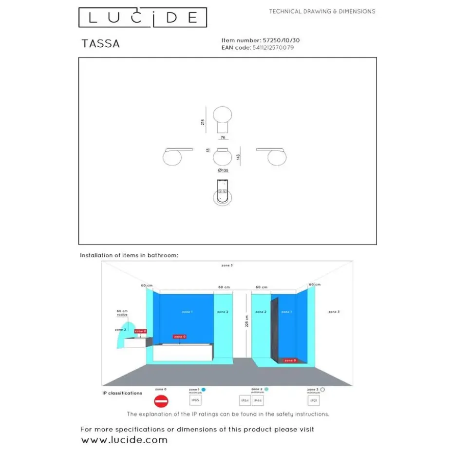 Lucide TASSA Wandlamp - Zwart