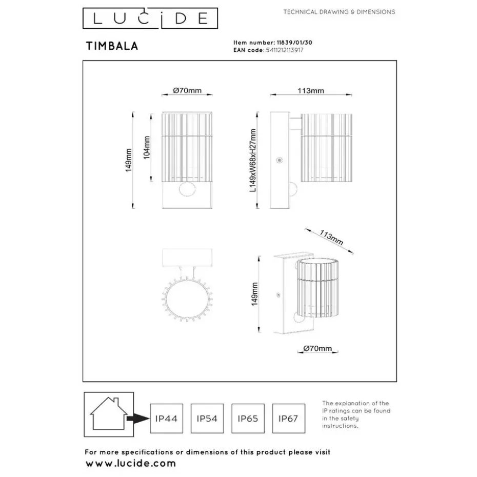 Lucide TIMBALA Wandspot - Zwart