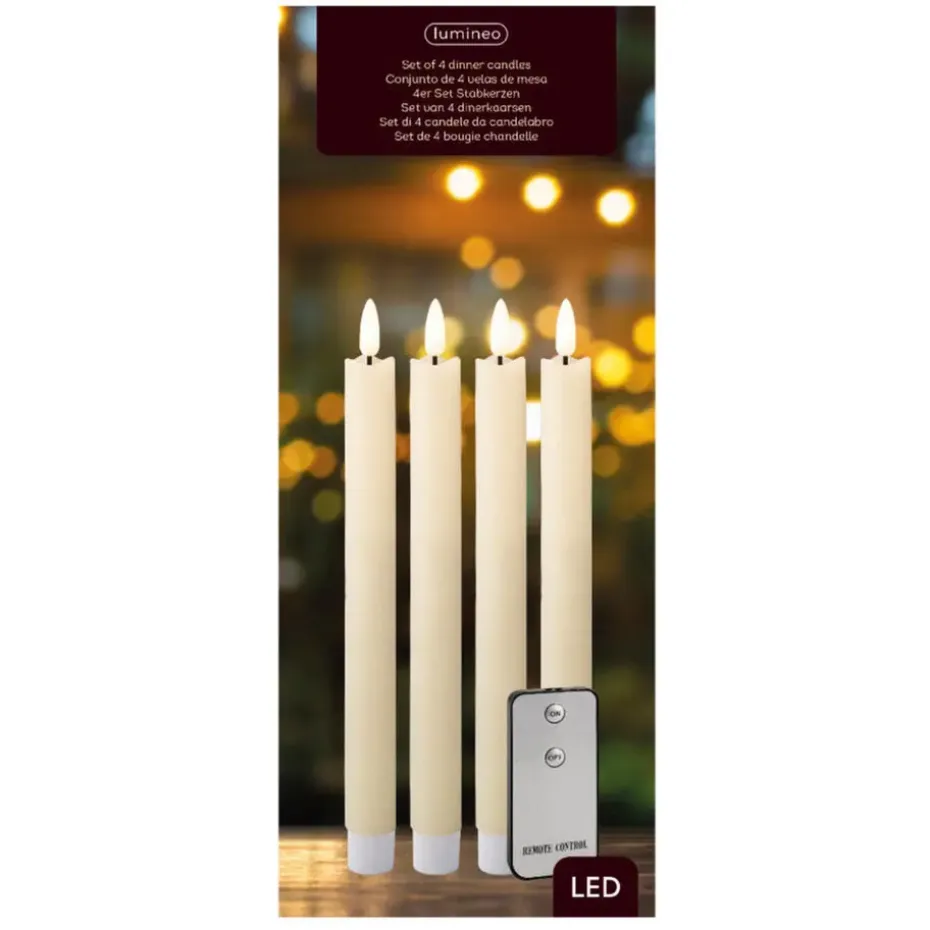 Lumineo Dinerskaarsen - LED - 4 ST - creme wit - 24 cm