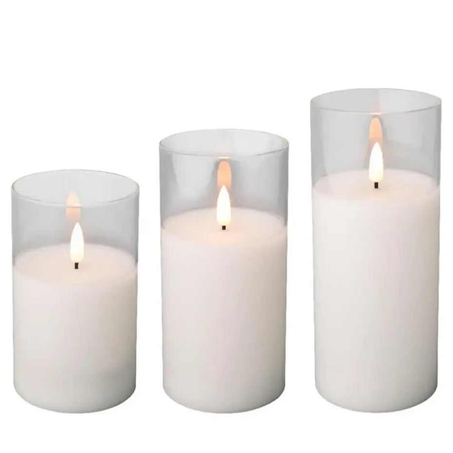 Lumineo LED stompkaarsen - 3x - wit- in glas - met timer