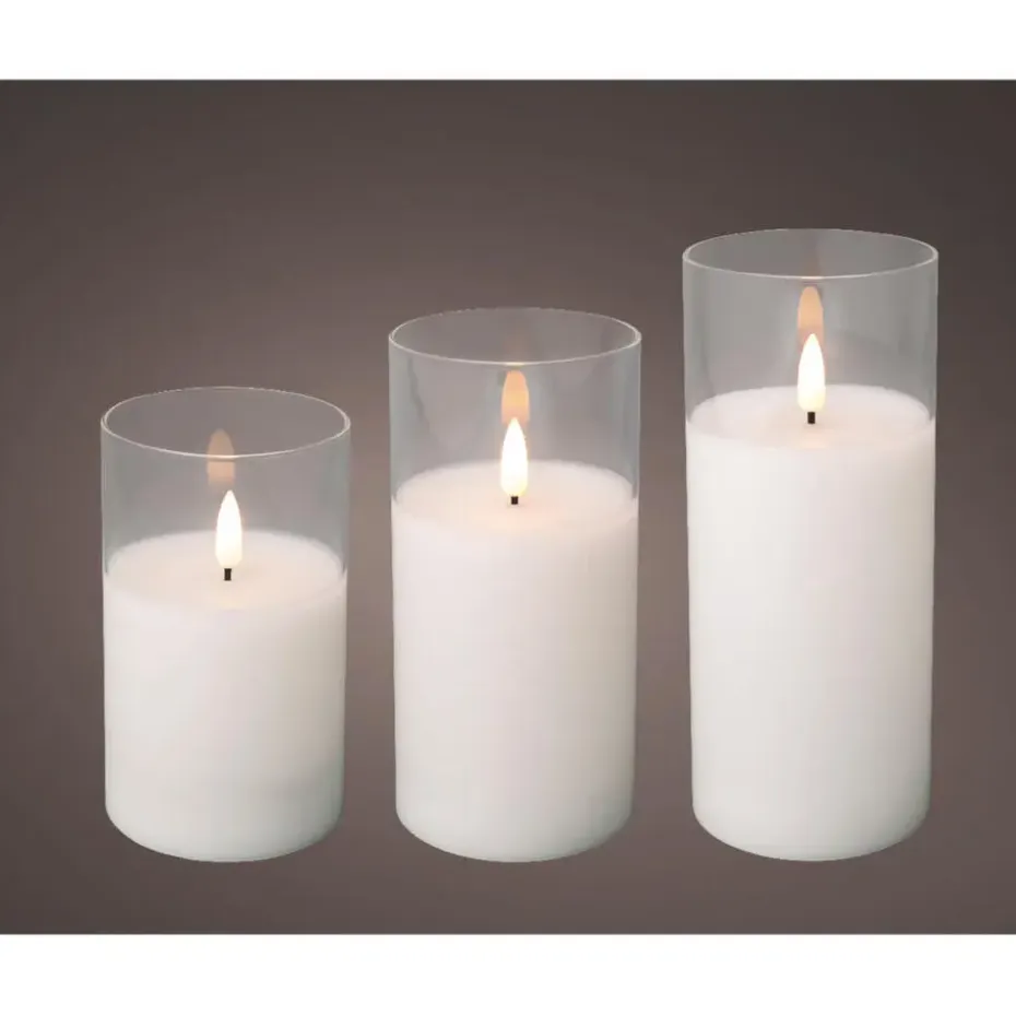 Lumineo LED stompkaarsen - 3x - wit- in glas - met timer
