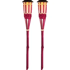 Lumineo Tuinfakkel Bodi - solar - roze - vlameffect - 54 cm