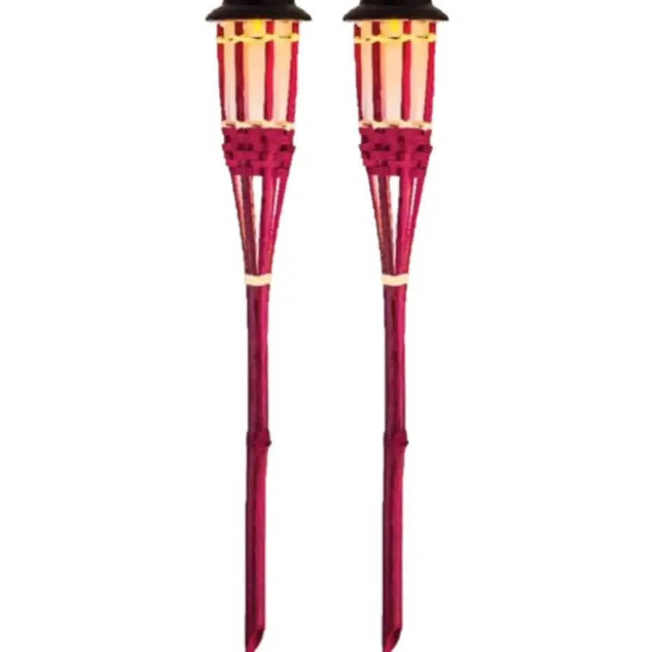Lumineo Tuinfakkel Bodi - solar - roze - vlameffect - 54 cm