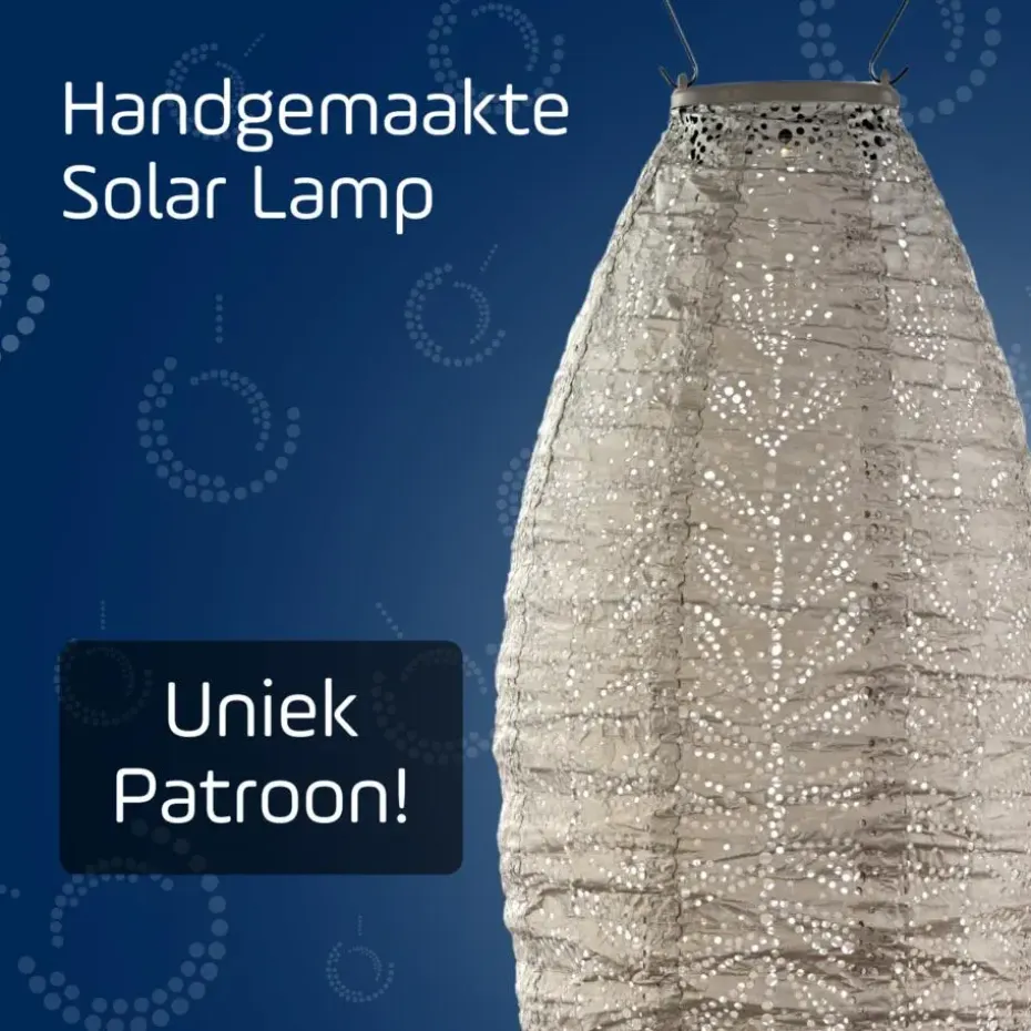 LUMIZ Solar Lampion Folia Long Oval - 20 cm - Licht Taupe