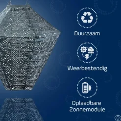 LUMIZ Solar Lampion Lace Diamond - 28 cm - Grijs Blauw