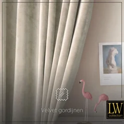 LW Collection Gordijnen Beige 245x290cm Velvet Kant en klaar 1 stuk