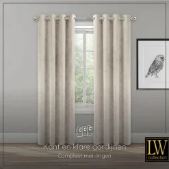 LW Collection Gordijnen beige 270X140CM velvet kant en klaar 1 stuk