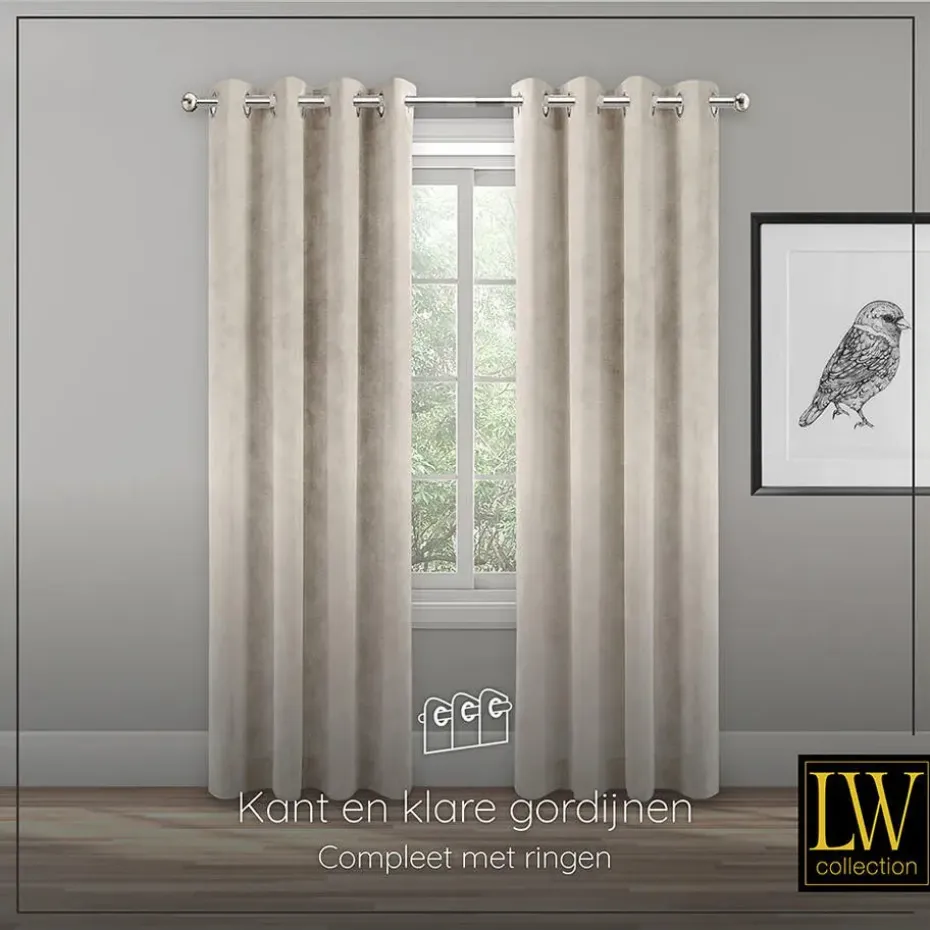LW Collection Gordijnen beige 270X140CM velvet kant en klaar 1 stuk