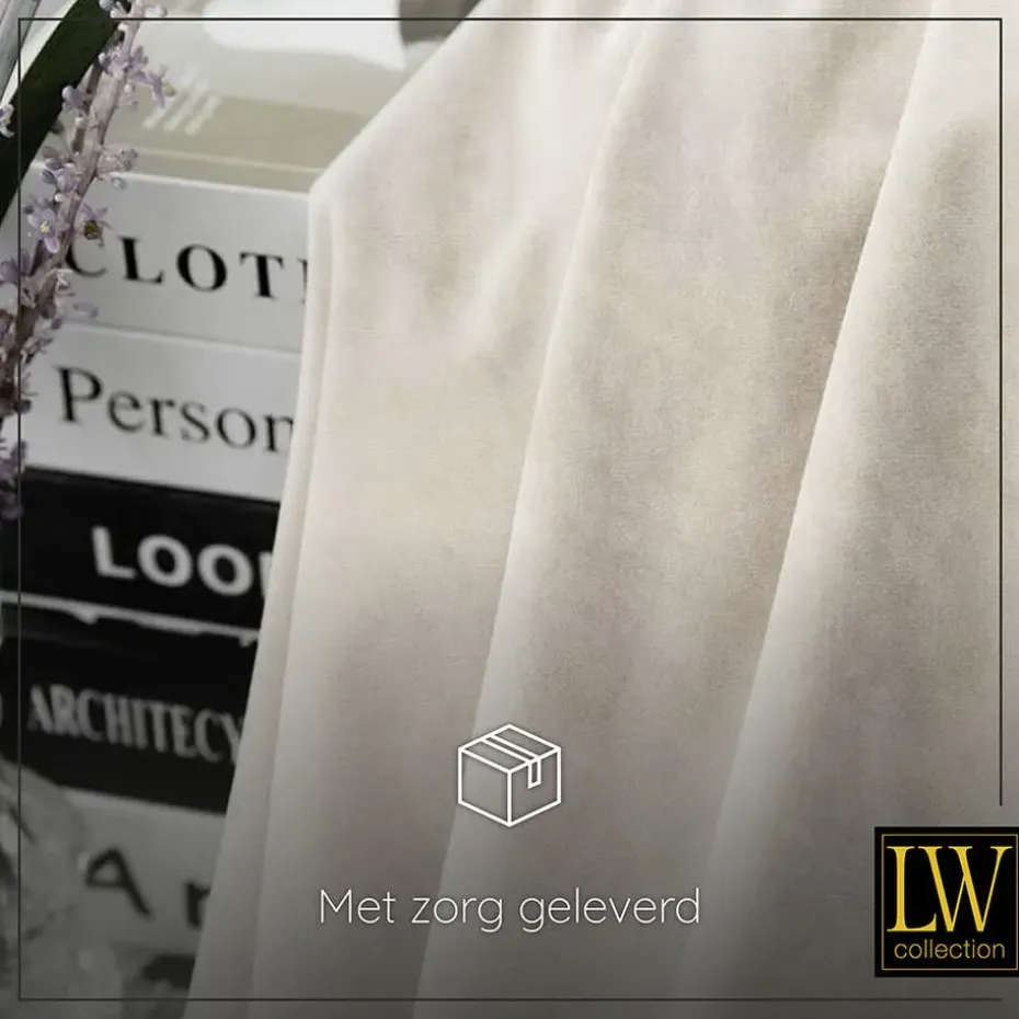LW Collection Gordijnen Beige 270x290cm Velvet Kant en klaar 1 stuk