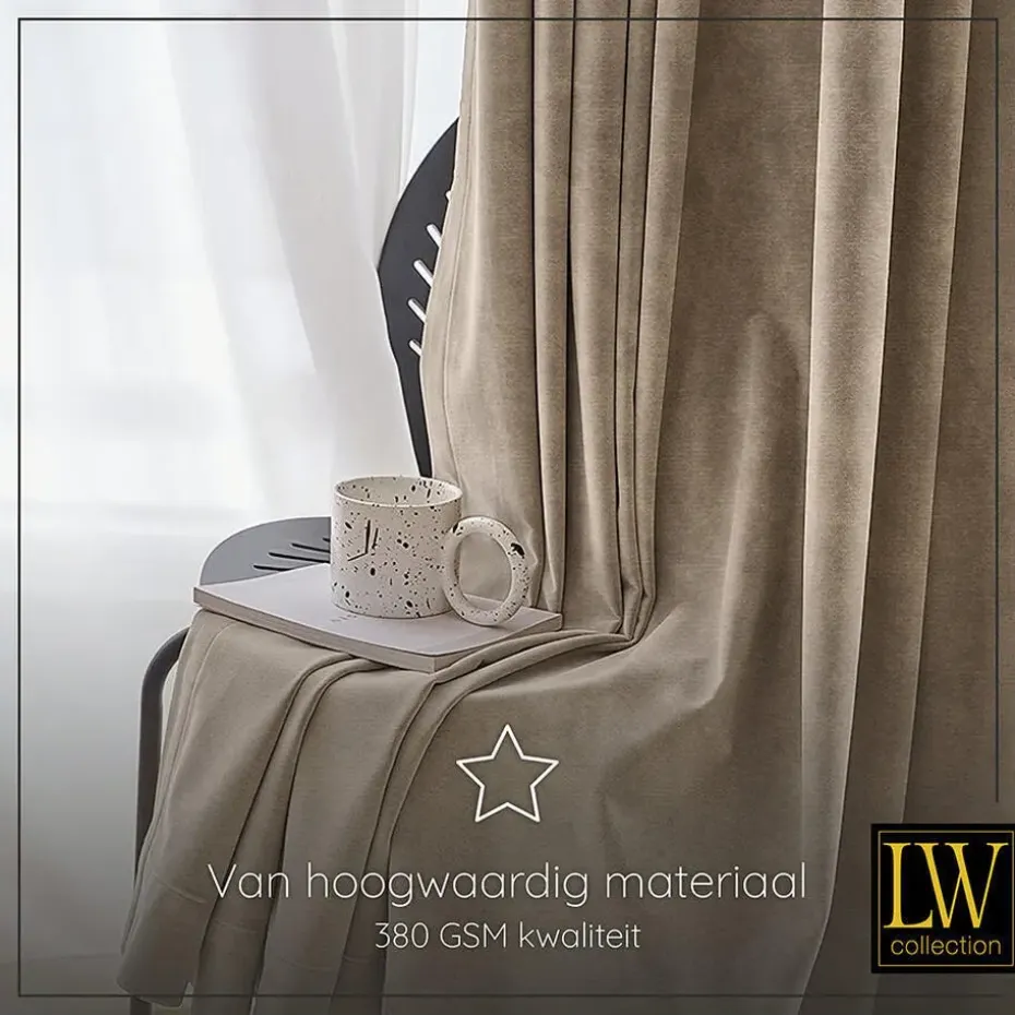 LW Collection Gordijnen beige 270x140CM met haakjes Velvet 1 stuk