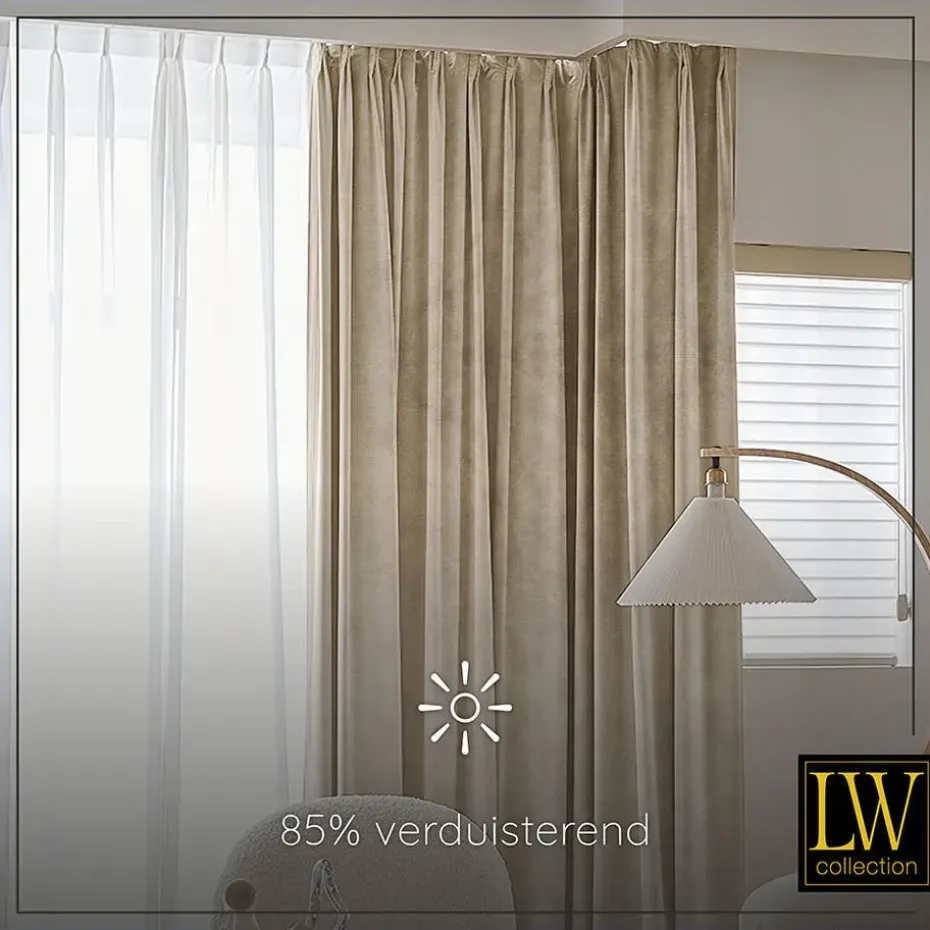 LW Collection Gordijnen beige 270x140CM met haakjes Velvet 1 stuk