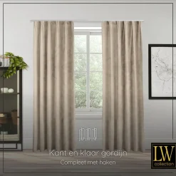 LW Collection Gordijnen beige 225x140CM met haakjes Velvet 1 stuk