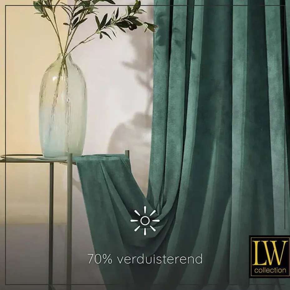 LW Collection Gordijnen Groen 245x290cm Velvet Kant en klaar 1 stuk