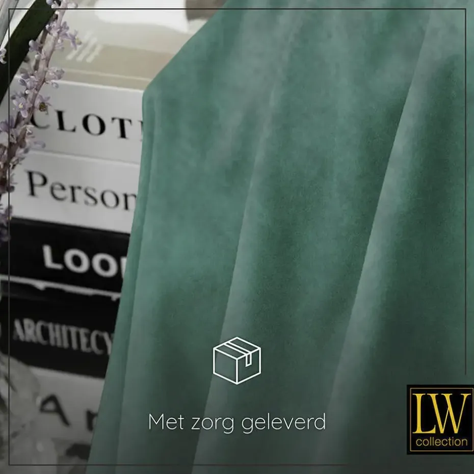 LW Collection Gordijnen Groen 245x290cm Velvet Kant en klaar 1 stuk