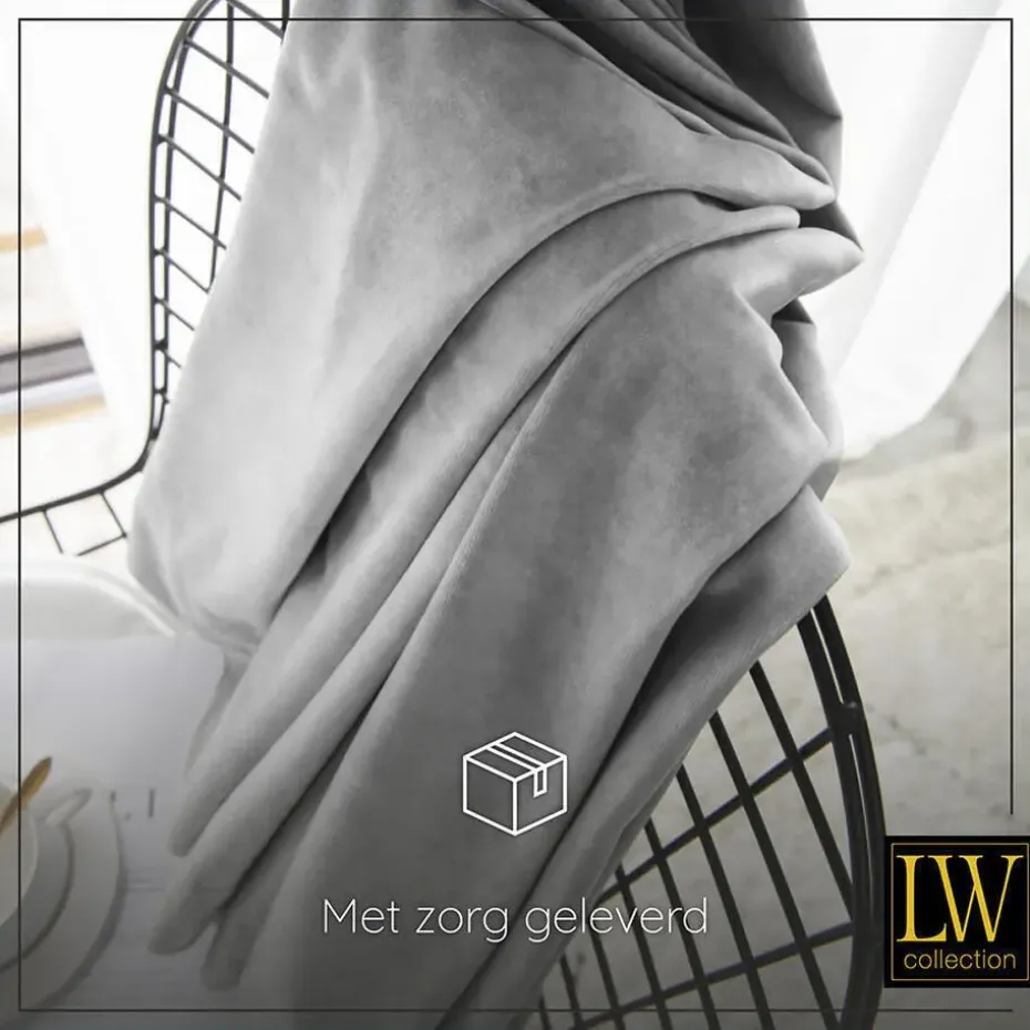 LW Collection Gordijnen Grijs 270x290cm Velvet Kant en klaar 1 stuk