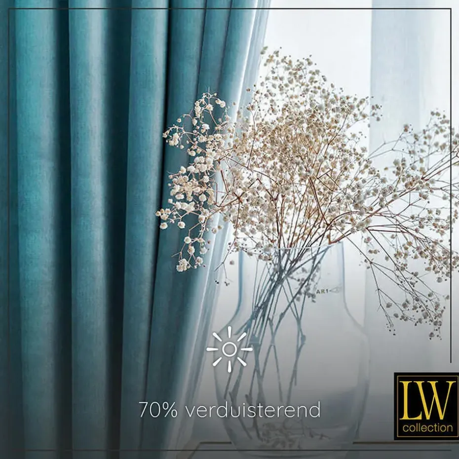 LW Collection Gordijnen Turquoise 245x290cm Velvet Kant en klaar 1 stuk