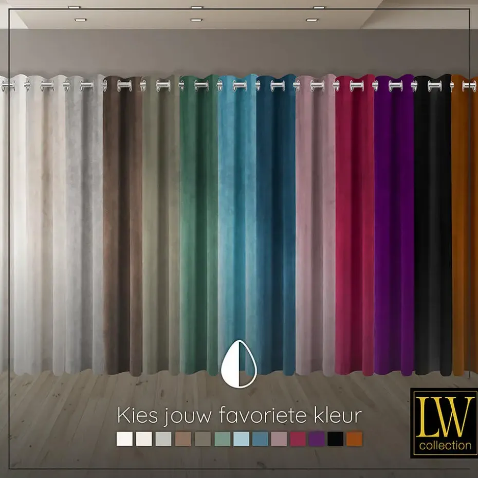 LW Collection Gordijnen Turquoise 270x290cm Velvet Kant en klaar 1 stuk