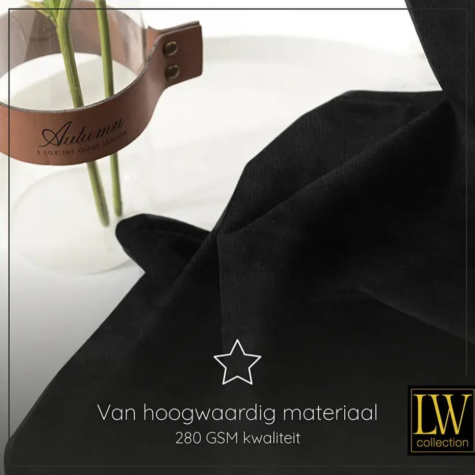 LW Collection Gordijnen Zwart 245x290cm Velvet Kant en klaar 1 stuk