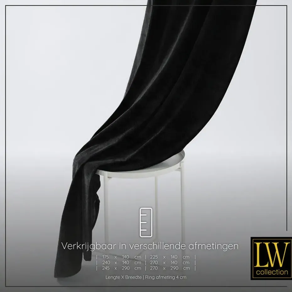 LW Collection Gordijnen Zwart 245x290cm Velvet Kant en klaar 1 stuk