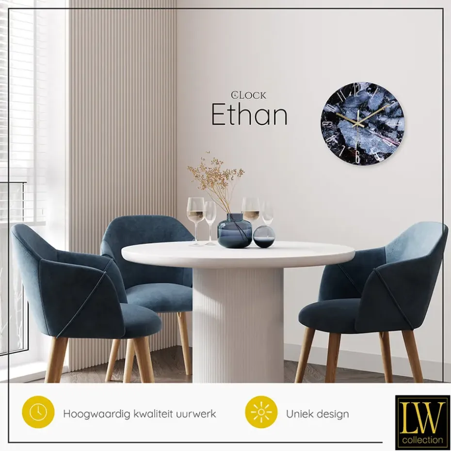 LW Collection Keukenklok Ethan blauw 30cm