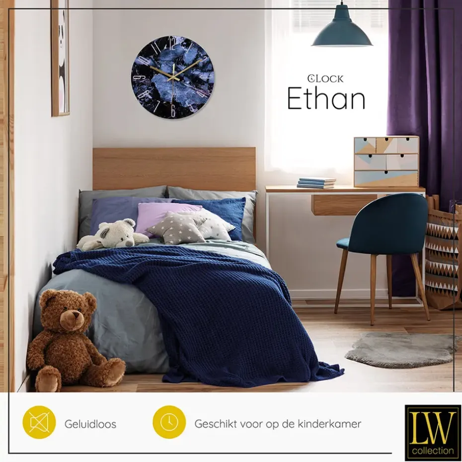LW Collection Keukenklok Ethan blauw 30cm
