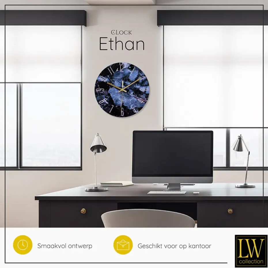LW Collection Keukenklok Ethan blauw 30cm
