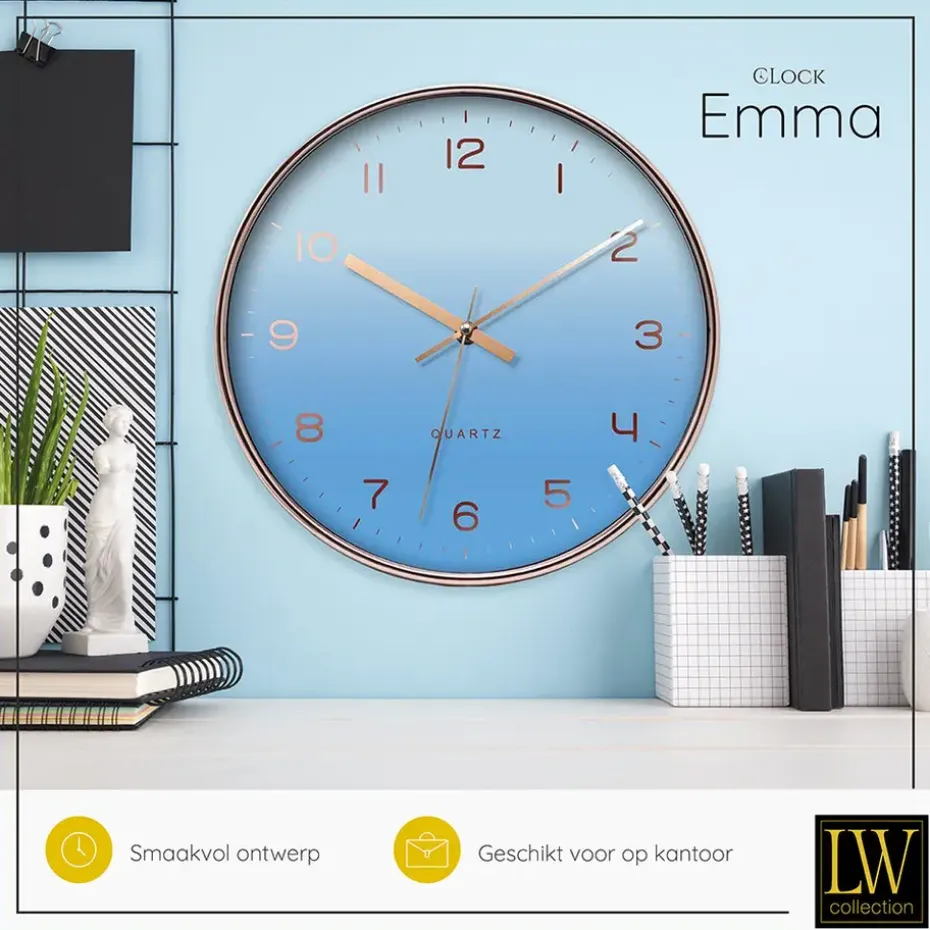 LW Collection Keukenklok Emma lichtblauw rosé 30cm