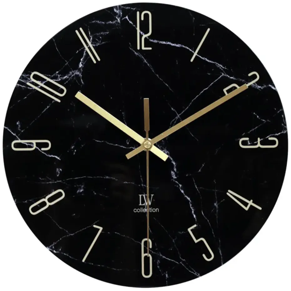LW Collection Keukenklok Cooper zwart marmer 30cm