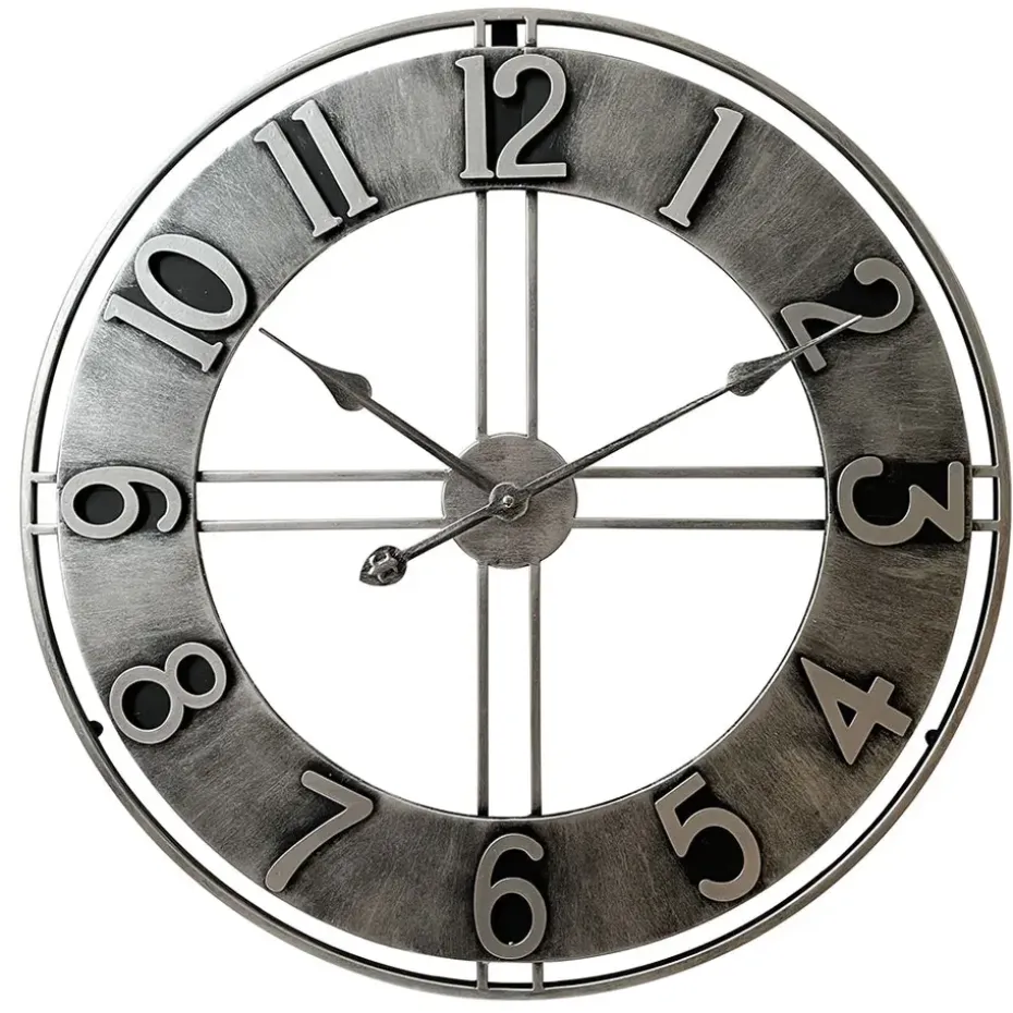 LW Collection Wandklok Becka grijs zilver 80cm