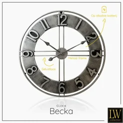 LW Collection Wandklok Becka grijs zilver 80cm