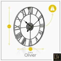 LW Collection Wandklok Olivier zilver 40cm