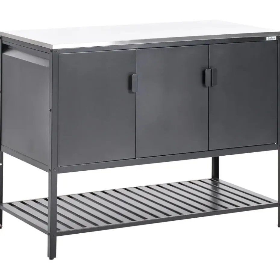 MAENZA - Buitenkeukenkast 3-deurs - Zwart - Staal