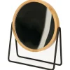 Make-up spiegel - 3x zoom - bamboe/hout - 17 x 20 cm - bruin/zwart